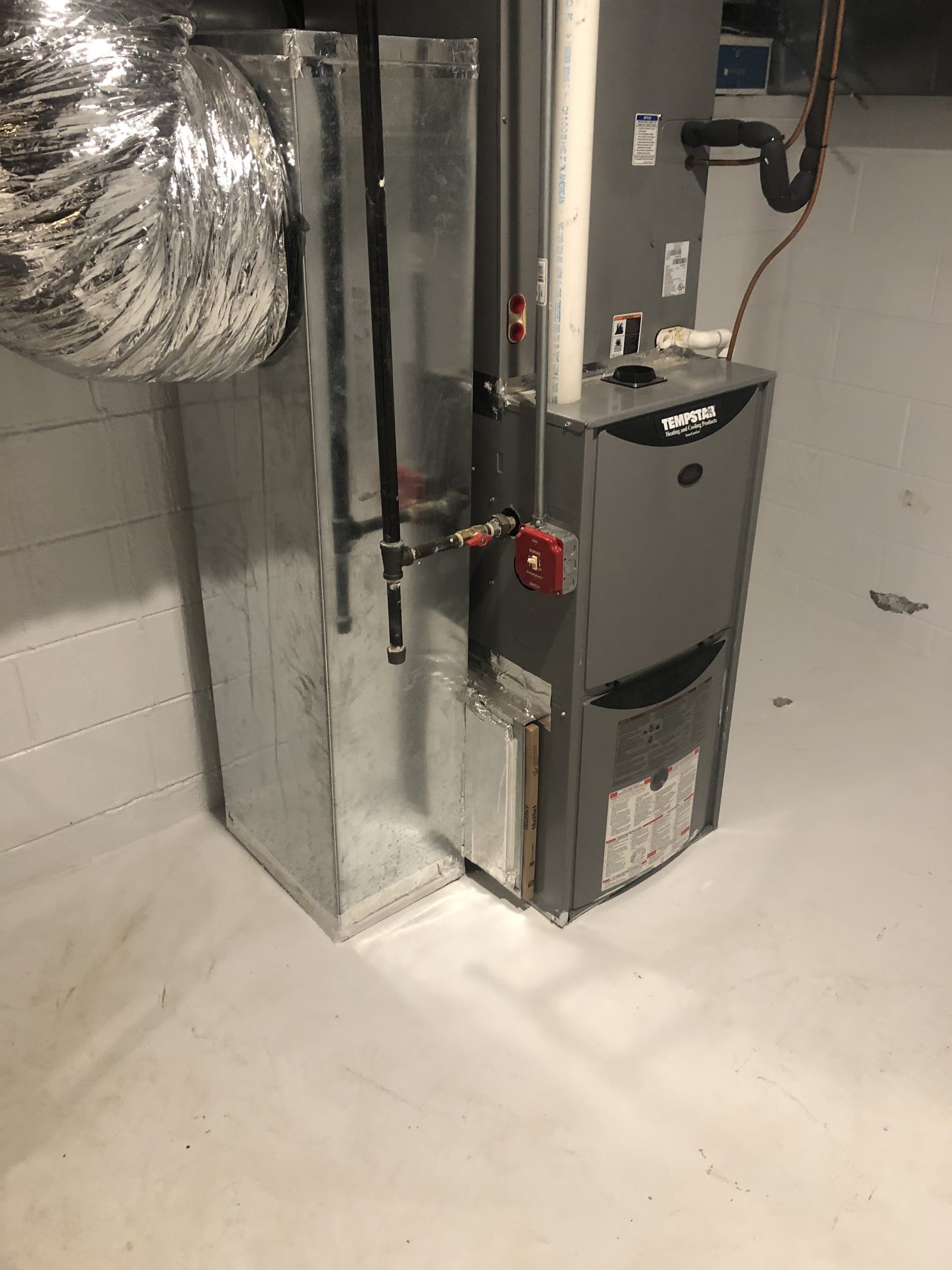 New gas furnace and ductwork installed in a New Jersey basement