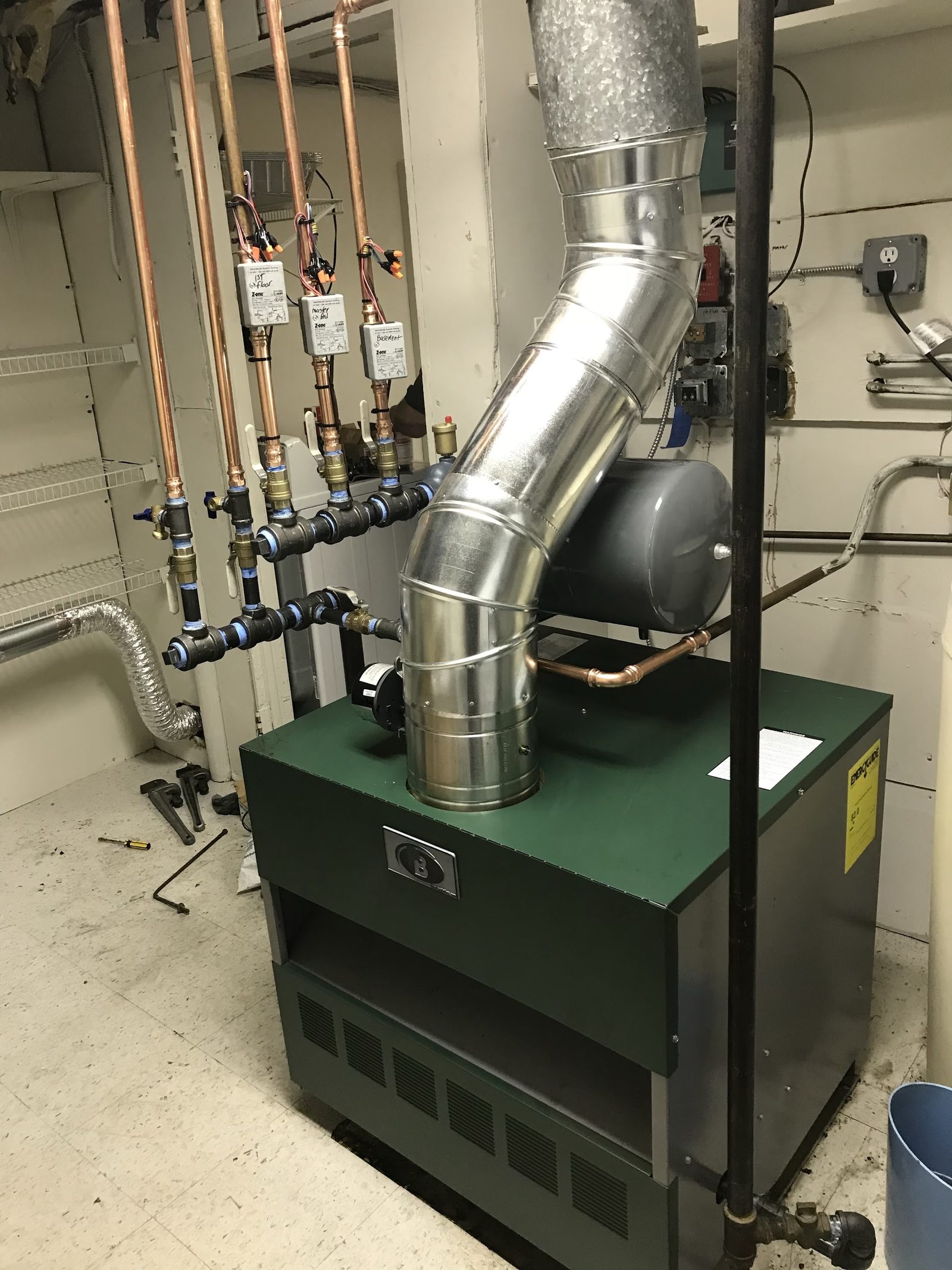 High-efficiency gas boiler with copper piping installed by Heights in New Jersey