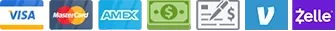 We accept Visa, MasterCard, American Express, Cash, Check, Venmo, Zelle