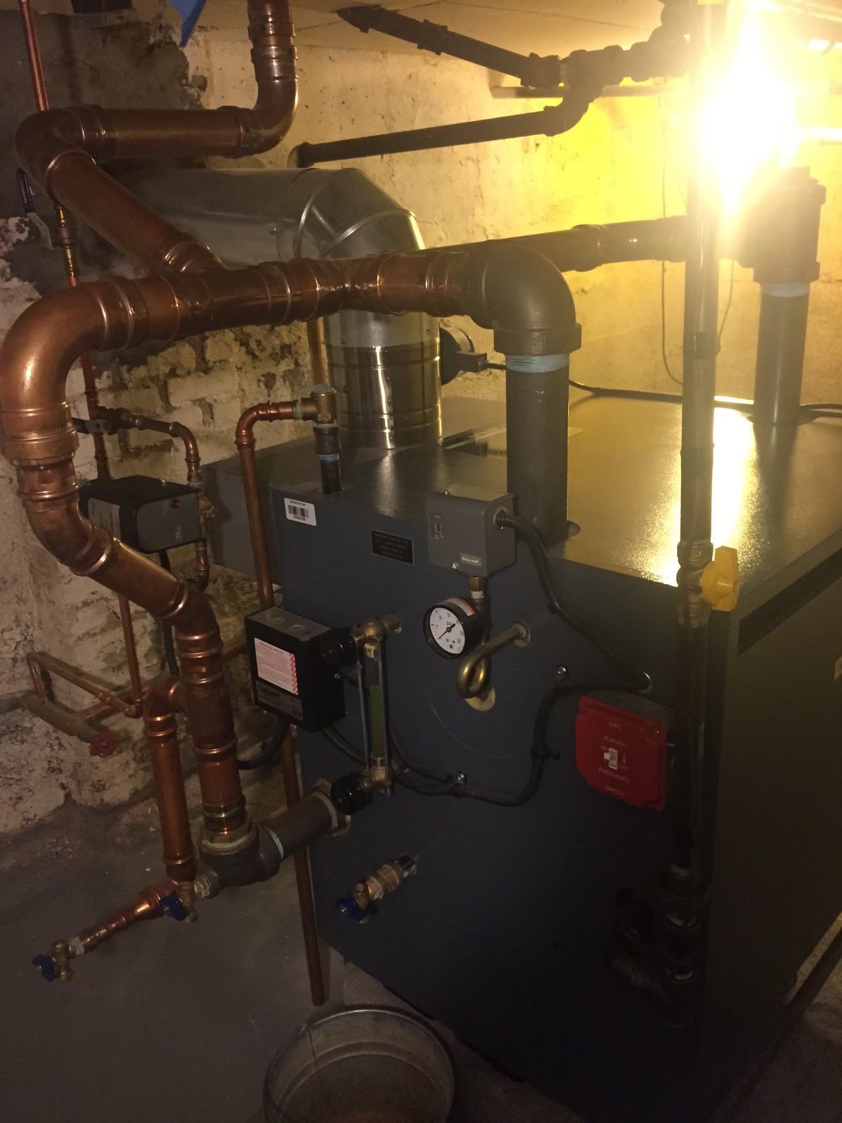 Steam boiler with new copper near-boiler piping installed in a New Jersey home
